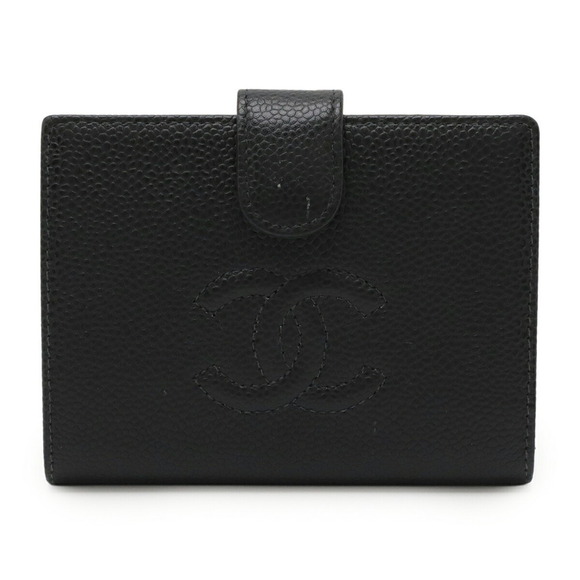 CHANEL Authentic Black Caviar Leather Logo Wallet - Picture 2 of 10